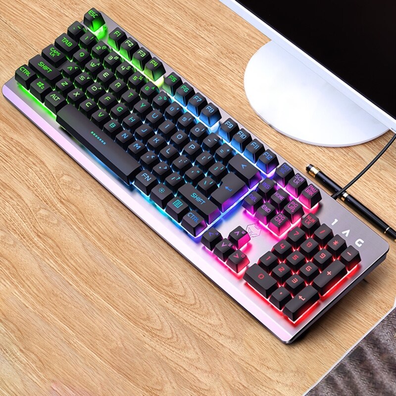 104Keys RGB Aluminum Alloy Gaming Keyboard and RGB Gaming Mouse Set with Mobile Phone Stand Function Key