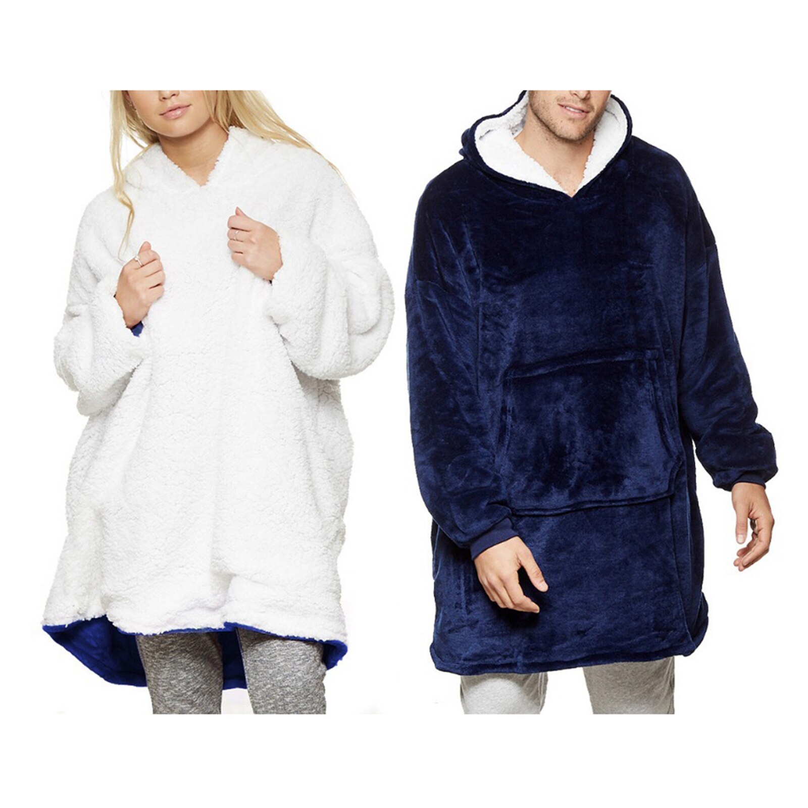 Super Zachte Hoodie Comfy Nachtkleding Wearable Fleece Deken Badjas Klimmen Bergen Picknicks Sneeuw Ondergoed Sneeuw Skipak: Blauw