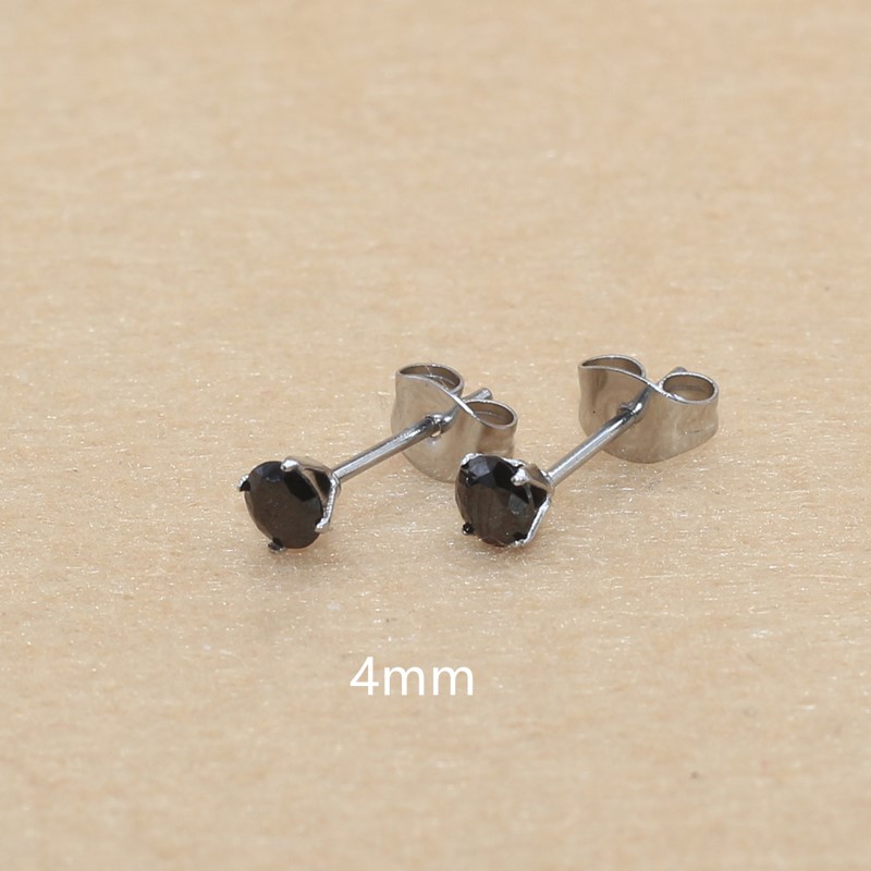 Size 3mm to 8mm 316L Stainless Steel Black Round Zircon Stud Earrings No Fade Allergy Free Brief Jewelry: Gold-color