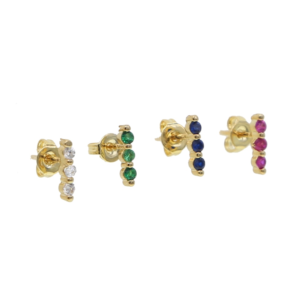 Oro riempito Colorate Birthstone rosso verde blu bianco cz bella di Modo di fascino Europeo Delle Donne sbarra orecchini della vite prigioniera dei monili arcobaleno