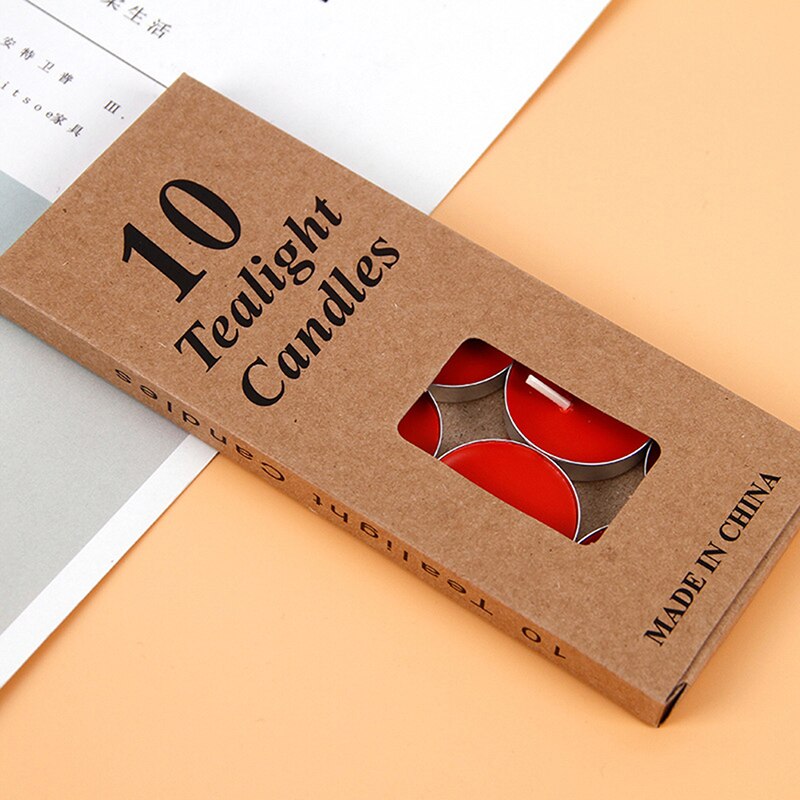 10 unids/caja de velas románticas de cera para té de aromaterapia, vela de Color con velas para de cumpleaños o boda: Rojo