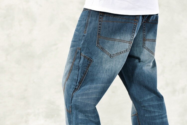 Plus Size Heren Denim Cargo Broek Jeans Met Side Cargo Pocket Hip Hop Baggy Jeans Mannen Losse Fit Lange Broek big Size 40 44 46