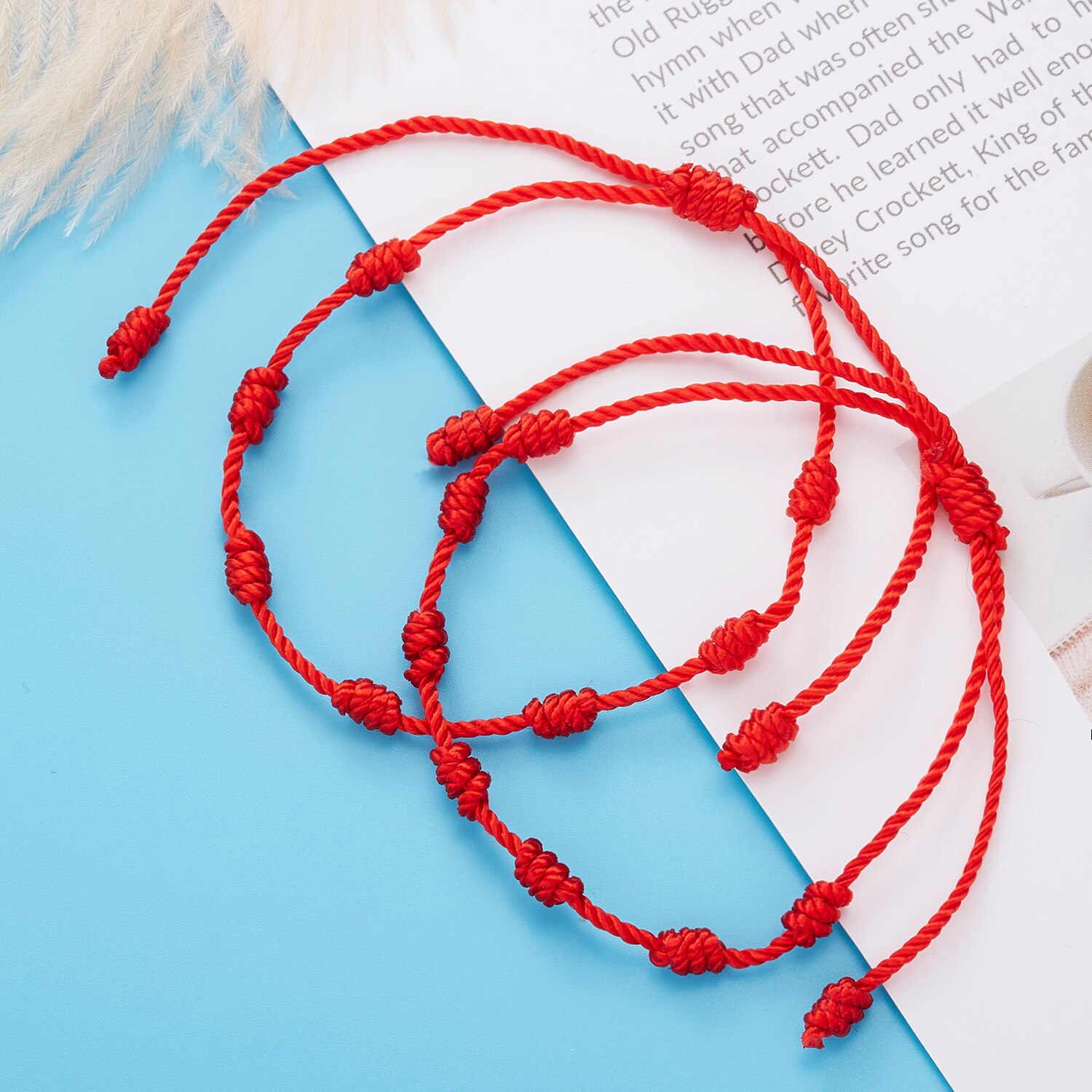 Handgemachte Glück rot Schnur Armbänder Geflochtene 7 Knoten Schutz Glück Schicksal Amulett und Freundschaft Seil Kette Armbinde Frauen