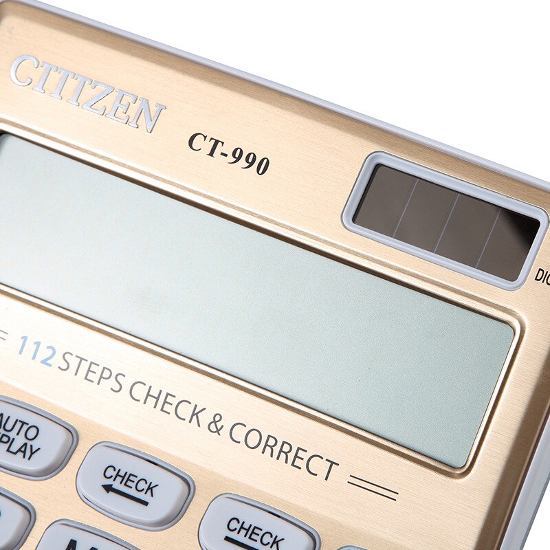 Ct-990 Golden White Calculator Desktop Computer Random Office Supplies 12 Digit Button Battery Abs Plastic Arithmetic Calculator