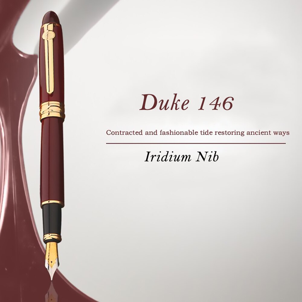 Duke 146 Original European Taste Fountain Pen Iridium Medium Nib Ink Duke Pen, Noble Red Color for Office Business Supplies