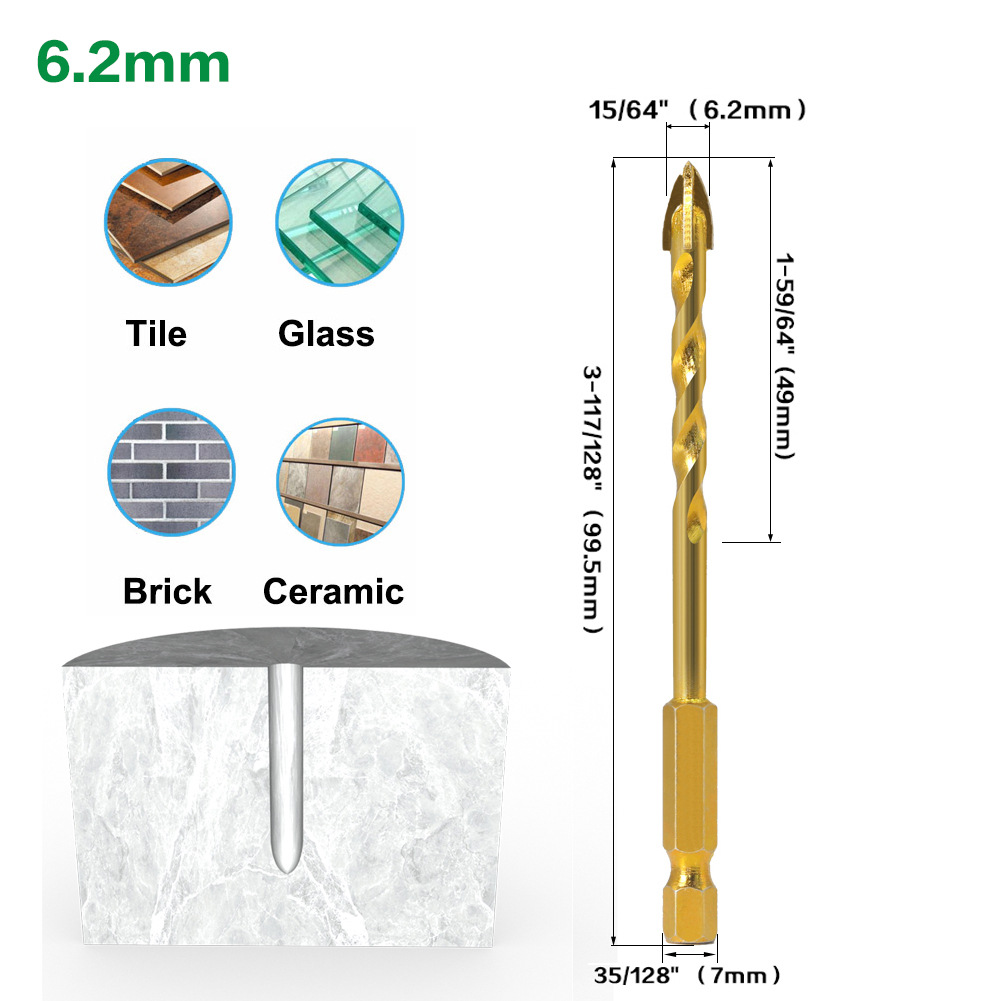 Hex Shank Tegel Glas Cross Spear Head Lange Boor 6/8/10/12Mm Tungsten Carbide tip Voor Keramische Beton Metalen Boren: 6mm
