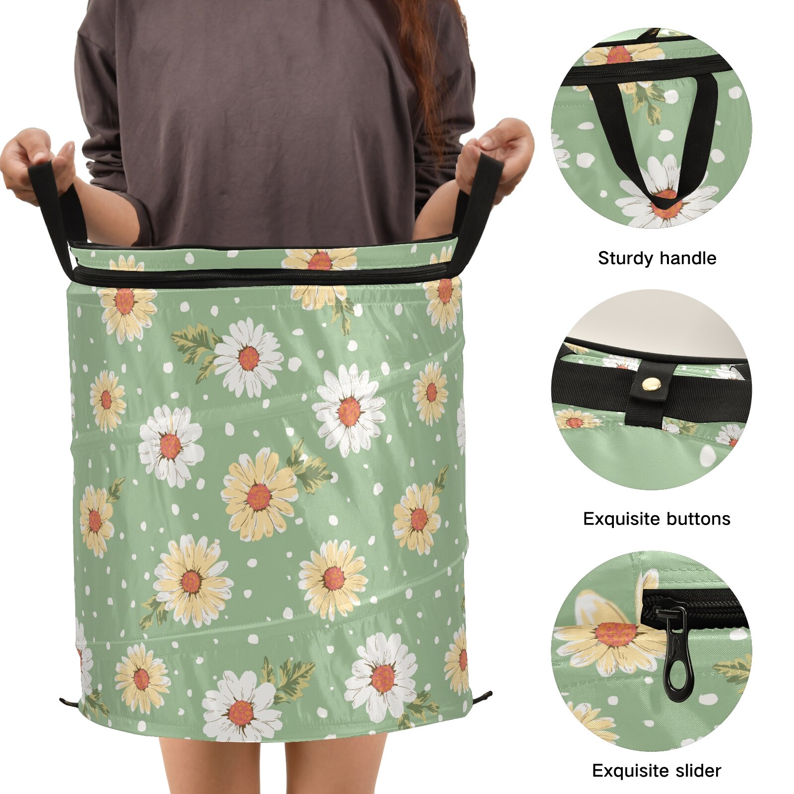 Cloth Art Folding Floral Print Dirty Clothes Toys Storage Bucket Household Storage Basket Dirty Clothes Laundry Basket 40*47cm