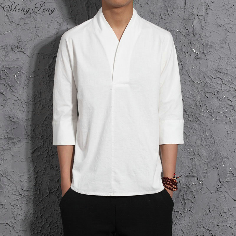 traditionellen chinesischen bluse hemd kleidung für männer oben orientalisch Mandarin kragen hemd leinen männlichen Kimono Outfit kleidung G197