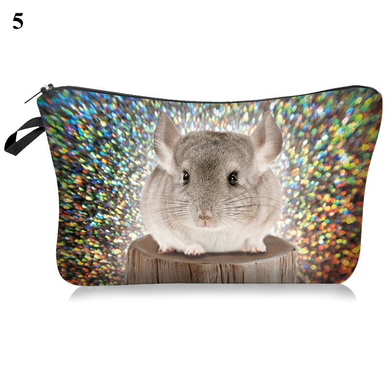 Kosmetiktaske sød kat print polyester makeup taske rejse toiletartikler sød organisator taske pose 3d mønster kosmetik tasker: 5