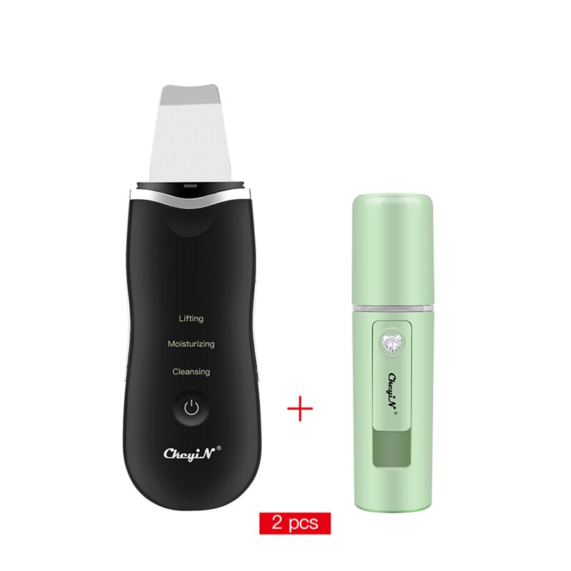 Ultrasonic Skin Scrubber Skin Peeling Extractor Facial Deep Cleaning Beauty Device + Skin Rejuvenation Nano Face Mist Steamer 40: Black and Sprayer