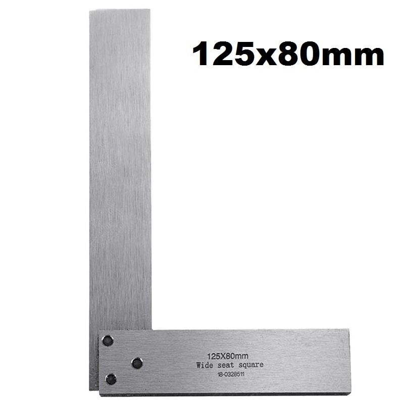 90 grad 3 Größe Kohlenstoff Stahl Winkel Ecke Quadrat Herrscher Breite Basis-Sauerei Werkzeuge Silber hoch-Präzision Winkelmesser: 125x80mm