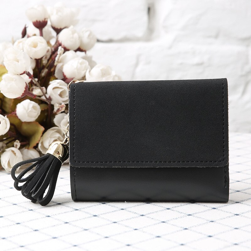 Stijl Vrouwen Purse Met Frosted Kwastje, 30% Off, Korte Portemonnee Kaart Tas, Nul Portemonnee, student Portemonnee Vrouwen Portemonnee Lederen: Black