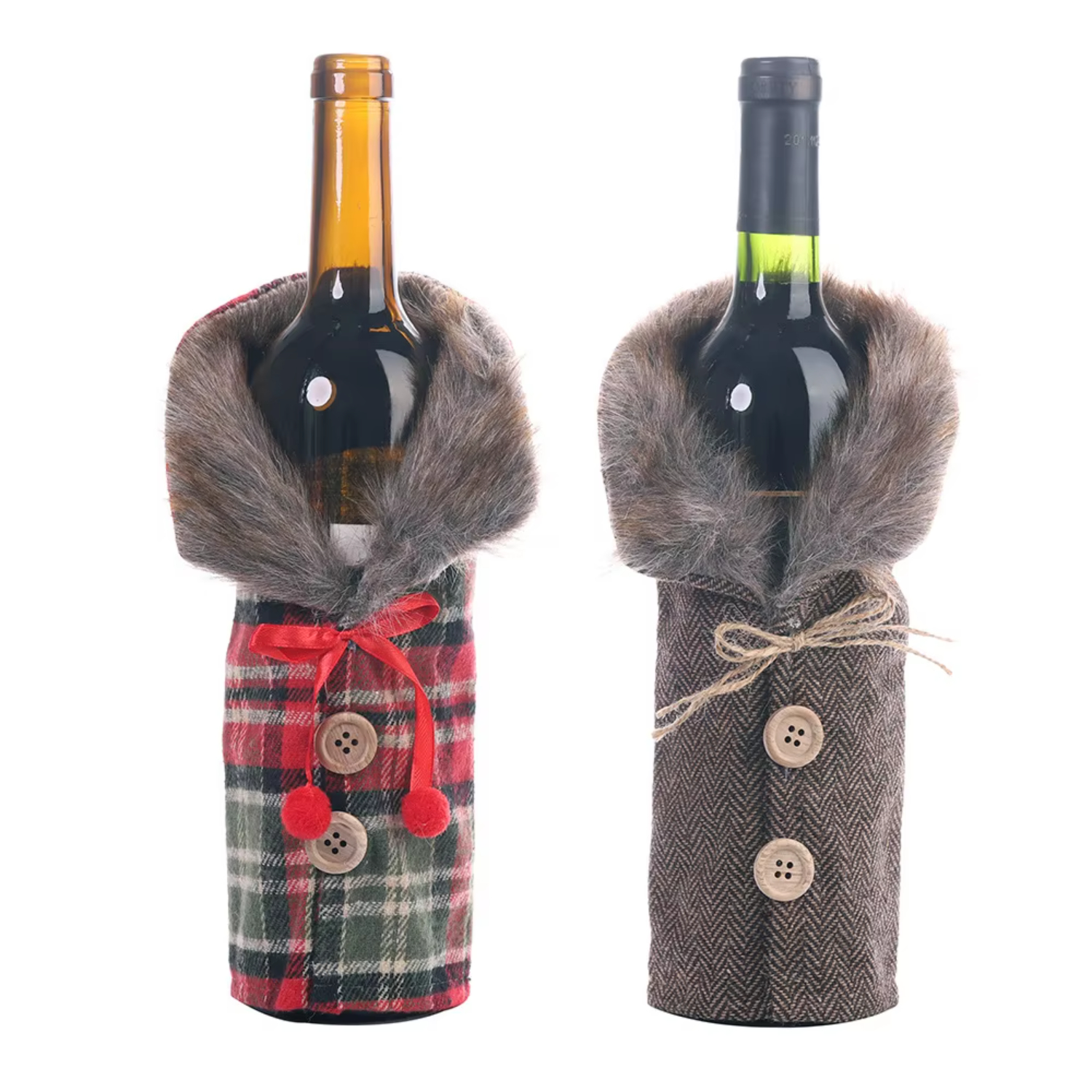Festival de Navidad, , decoración de botellas de vino, falda a cuadros a rayas, cubierta para botellas de vino, bolsas para botellas de vino tinto,