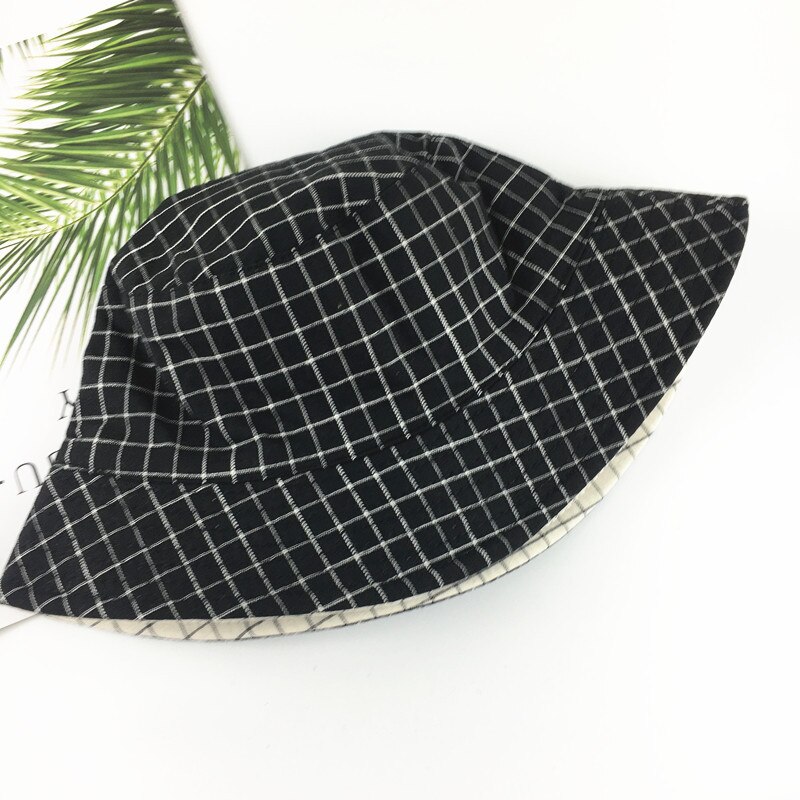 Cotton Double sided Plaid Bucket Hat Fisherman Hat outdoor travel hat Sun Cap Hats for Men and Women 181: Black