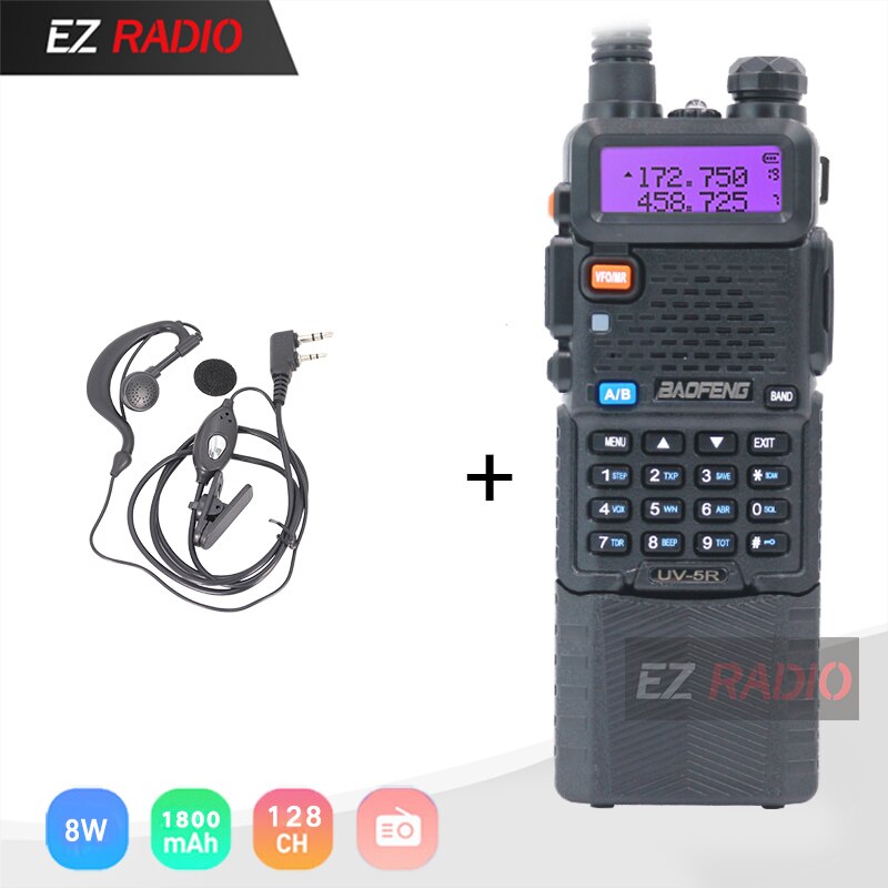 Upgrade 8W Baofeng UV-5R 3800mAh Walkie Talkie 10 KM Tri Power Dual Band Boafeng UV 5R Ham Radio UHF VHF UV5R UV-82 UV 9R Plus: add Headset