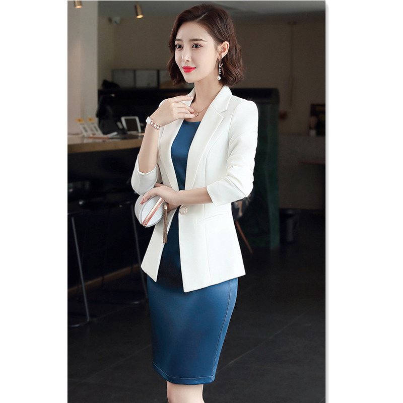 Plus Size Formal Dress Suits Women 2 Piece Office Ladies Business Work Wear Blazer Slim Pencil Dress Set Outfits 881905