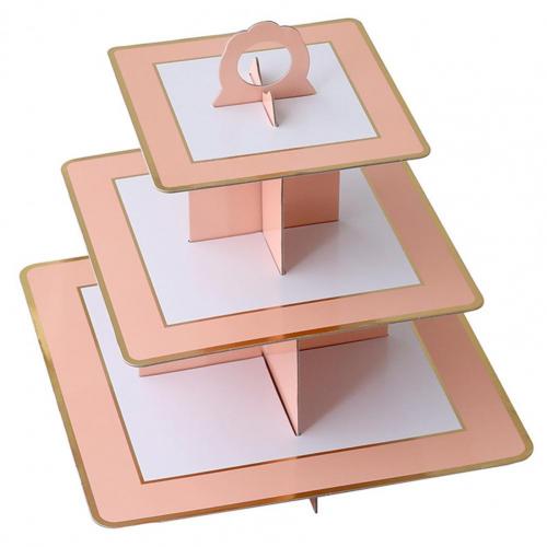 5 Kleuren Unieke Taart Stand Prachtige Drie-Layer Food Grade Papier Dessert Stand Milieuvriendelijke Wegwerp Dessert Stand Voor Party: Pink Stripe