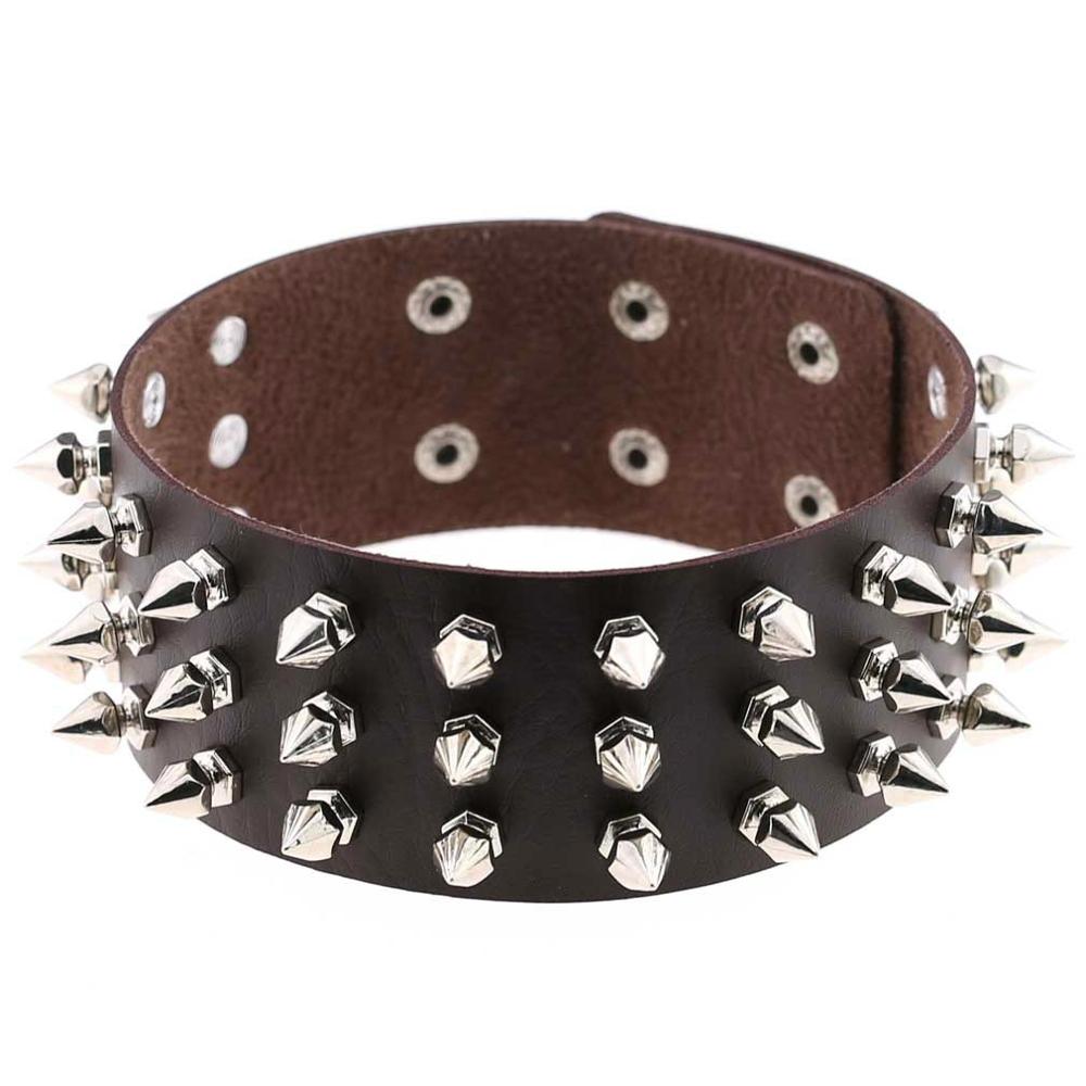 Punk PU Leather Spike Choker Necklace Women Rivets Neck&Wrist Wear Multi-purpose Funky Chockers collar lock jewelry: CR639M