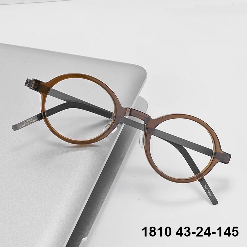 Denmark Ultralichte Schroefloze Bril Mannen Vrouwen Ronde Acetaat Titanium 1810 Bril Frame 130Mm Retro Klein Formaat Oculos