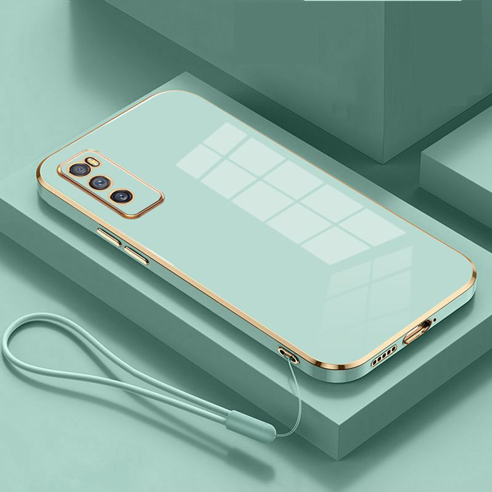 For vivo V20 SE Case Vivo Y70 phone Case V20SE Luxury Plating Straight Edge TPU Soft Cover V2022 V2023 Camera Shockproof Coque: aluminum / SKY BLUE