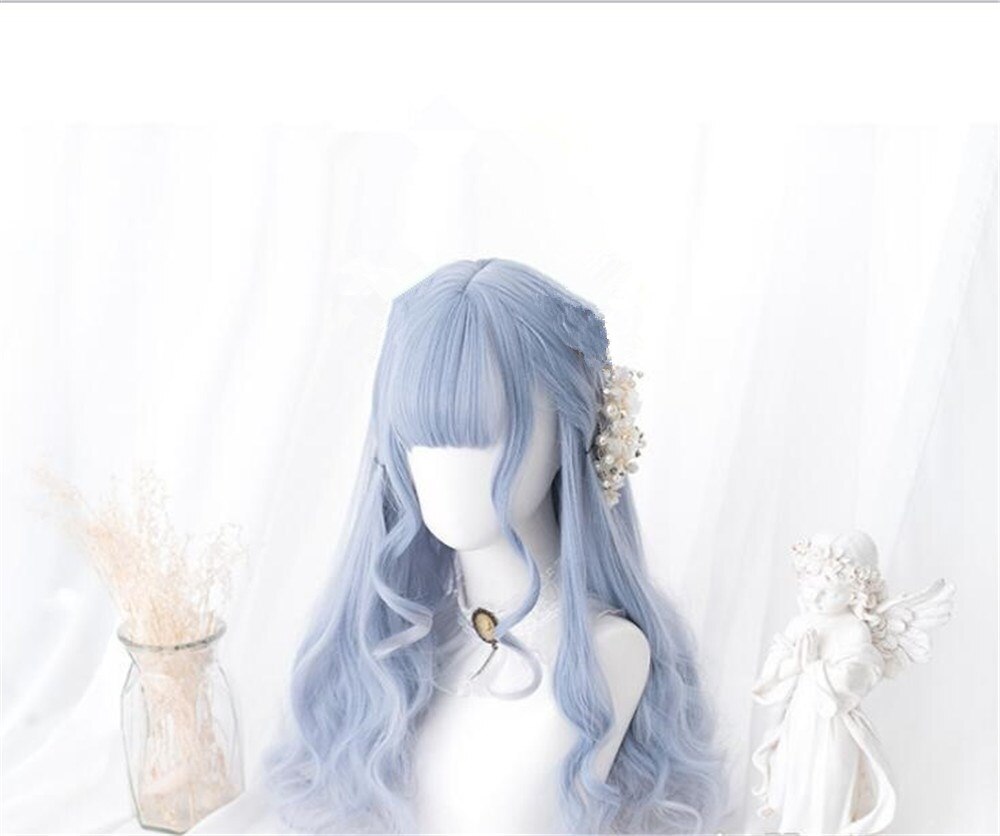 Lolita-perruque pour Cosplay de couleurs mélangées bleu clair, avec franges mignonnes, avec oreilles, cheveux pour fête, D052: style 3
