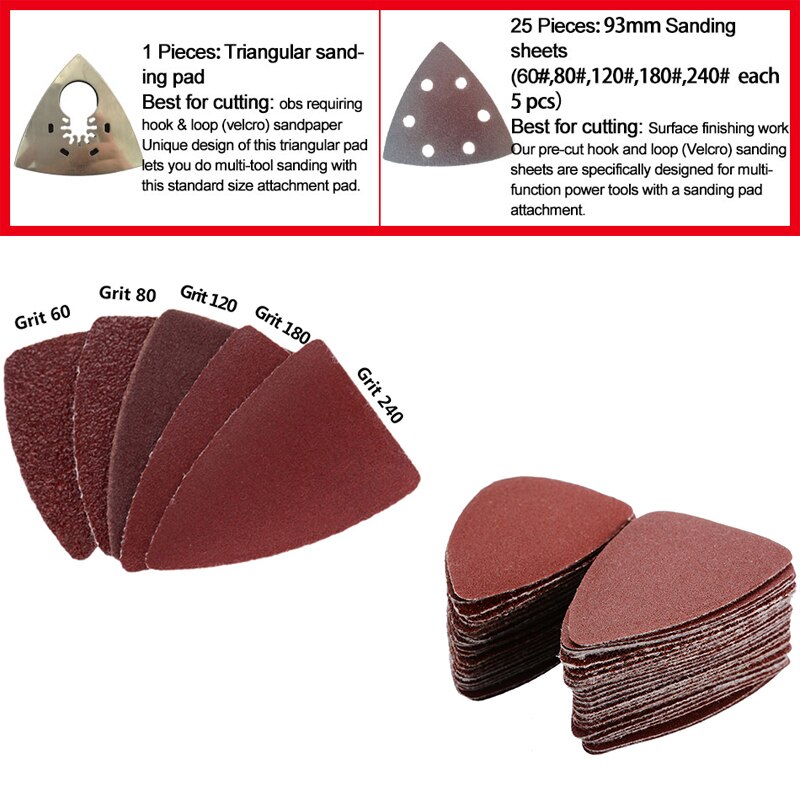 NEWONE Quick Release Sanding Disc 40-240 Grit 6 Holes 93mm Triangle Delta Sanding Paper Hook Loop Sandpaper Disc Abrasive Tools