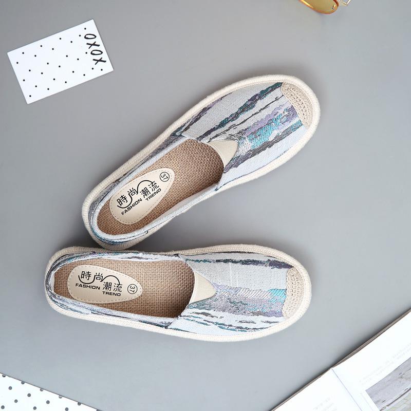 Lässige Halbschuhe Beleg Auf Wohnungen Fischer Schuhe Frau lässig Sommer Herbst Leinwand Espadrilles Damen Leichte Schuhe Atmungsaktiv: Grau / 35