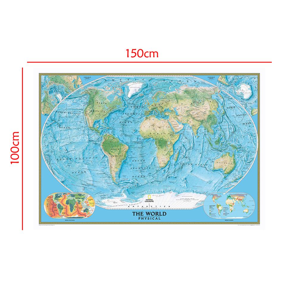 150X100 Cm De Wereld Fysieke Kaart Met Wereld Tektoniek En Klimaat Voor Geografische Onderzoek