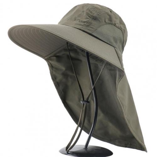Summer Sun Hat Men Women Cotton Boonie Hat with Neck Flap Outdoor UV Protection Large Wide Brim Hiking Fishing Safari Bucket Hat: Army Green