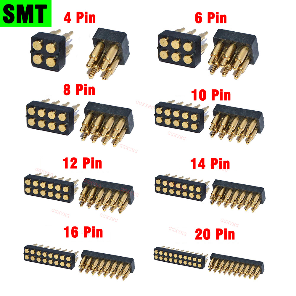 1pcs Male Spring Loaded Pogo Pin Connector 4 6 8 10 12 14 16 20 Pin Dual Row Surface Mount SMT DIP Height 7.0mm Pitch 2.54 mm