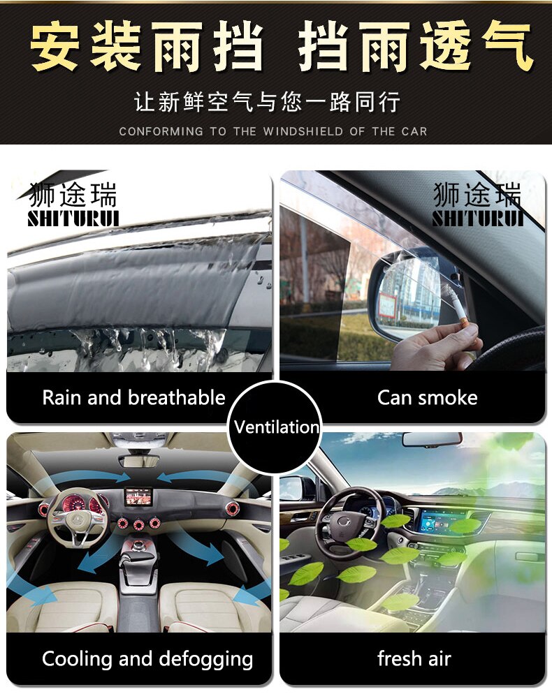 SHITURUI Window Visor Vent Sun Rain Deflector Guard For PEUGEOT 301 308 308S 408 508 5008 4008 3008 car Stainless steel