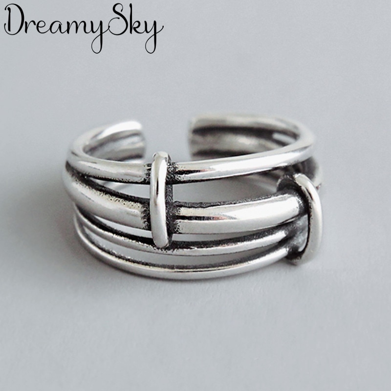 Dreamysky Overdreven Retro Zilver Kleur Lijn Ringen Voor Vrouwen Verlovingsringen Mannen Vintage Sieraden