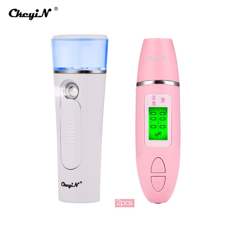 Skin Care Tool Facial Moisture Tester Detector Analyzer Digital Monitor+Portable Face Spray Bottle Nano Mister Facial Steamer