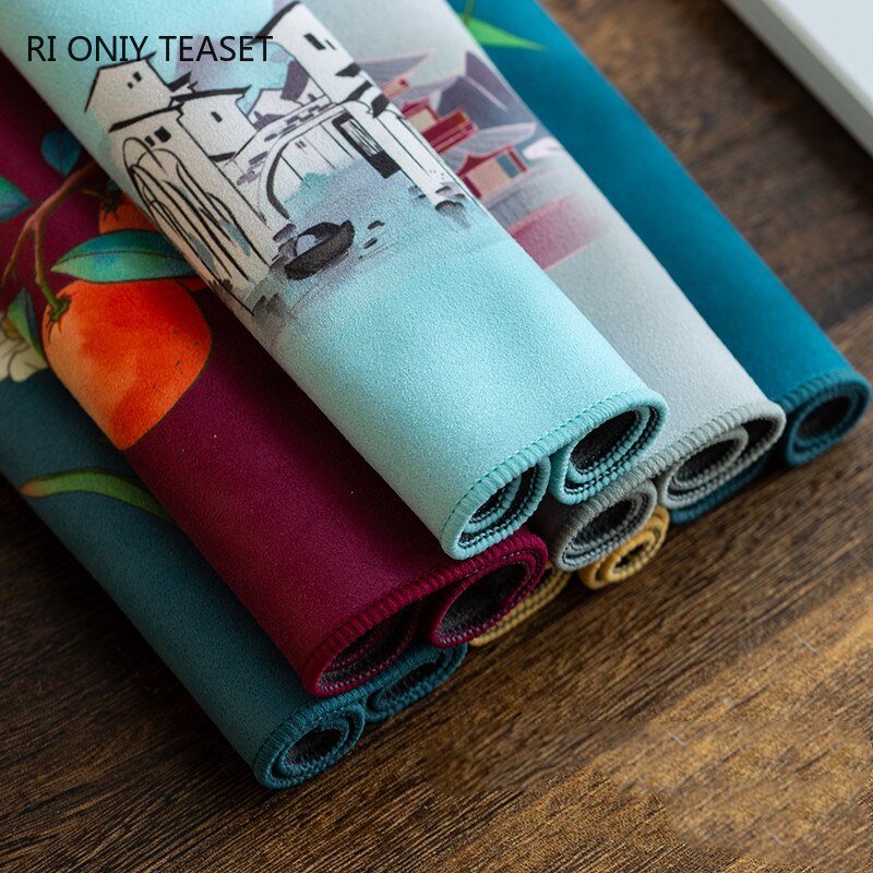 Chinese Thickened Tea Towel High-end Plush Absorbent Water Rag Tea Napkins Cloth Table Teapot Coaster Tea Set Accessories