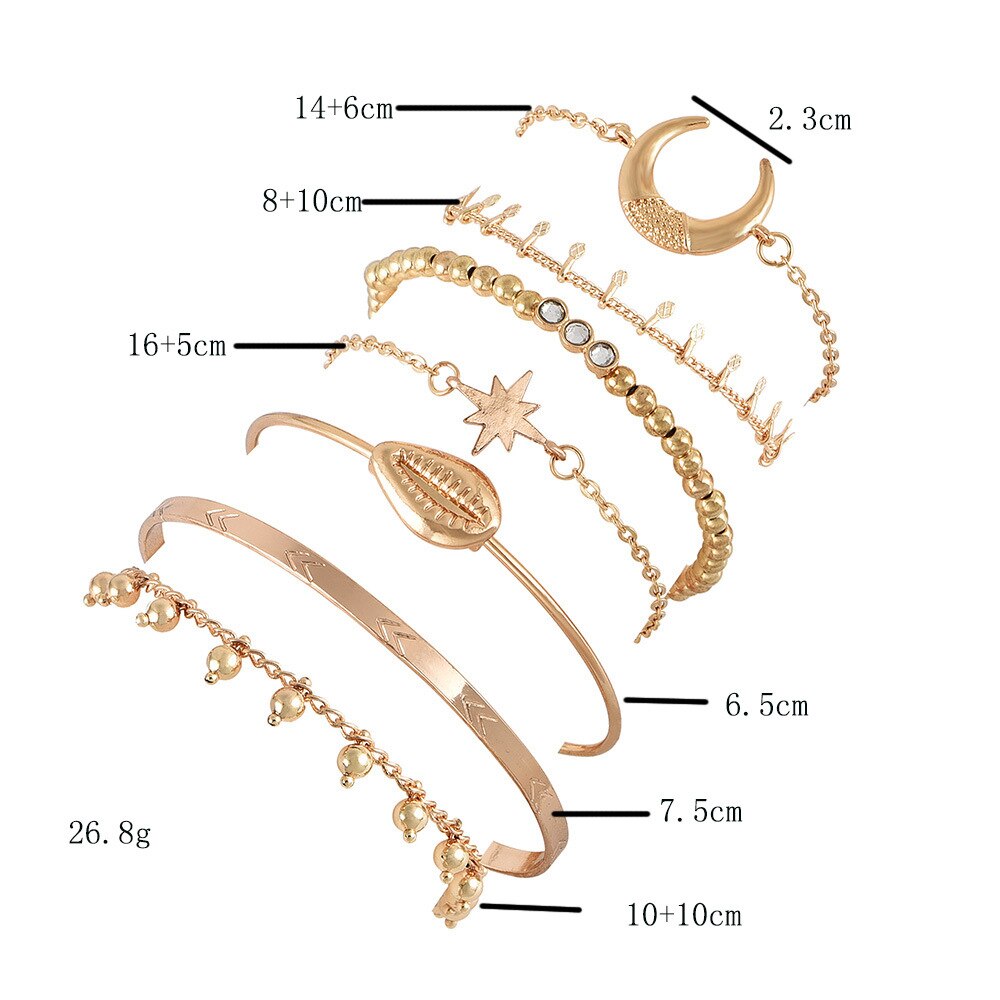 Punk Golden Opening Cuff Bracelets & Bangles For Women Crystal Geometric Link Chain Charm Bracelets Set Party Jewelry