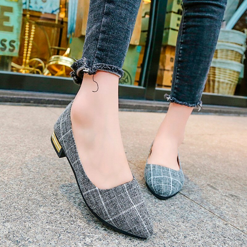 Lente Zomer Vrouwen Flats Goud Hakken Flats Lage Hakken Slip Op Schoenen Katoen Puntschoen Gestreepte Vrouw Schoenen Zapatos Mujer 6569