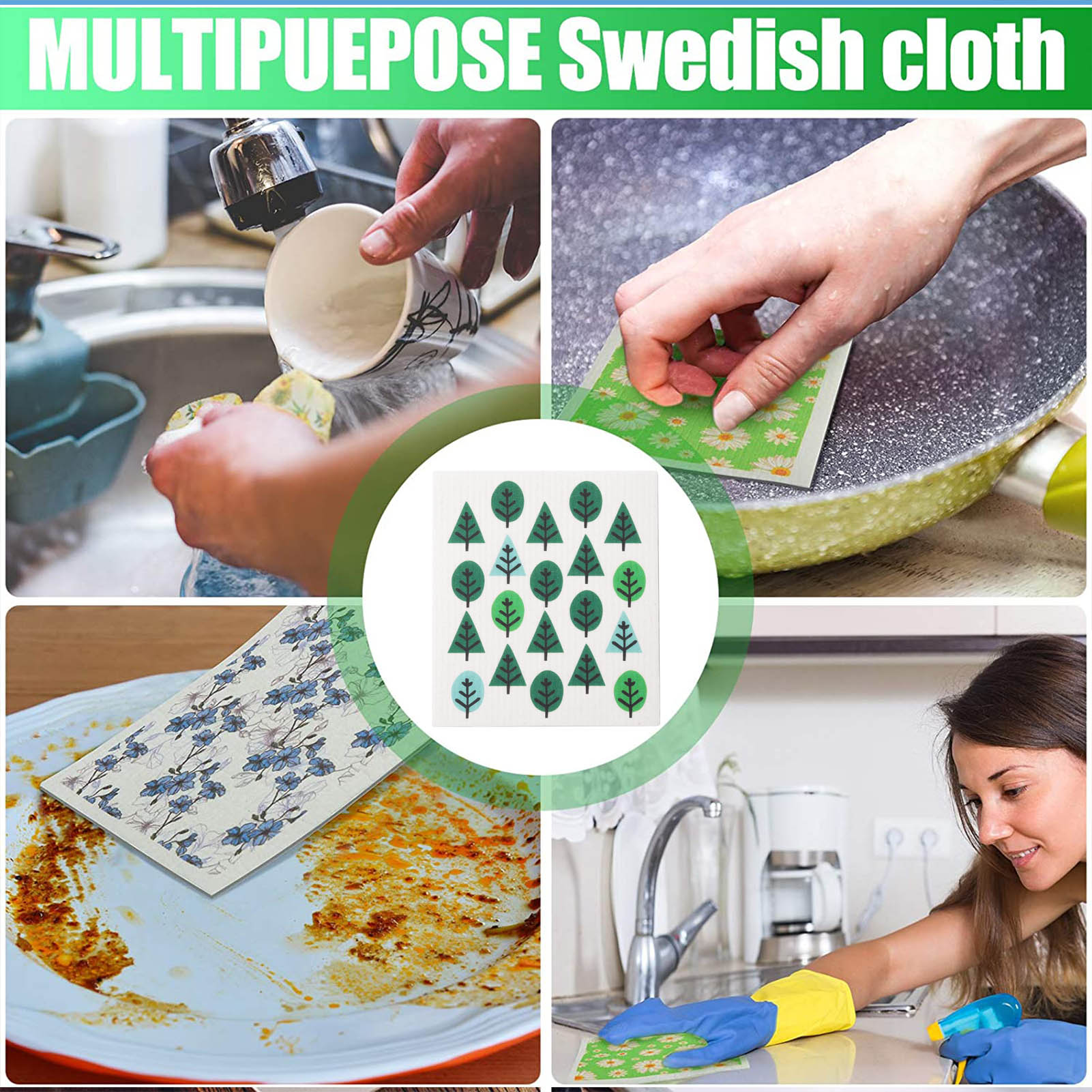 Torchon en Cellulose réutilisable, 8 pièces, absorbant et à séchage rapide