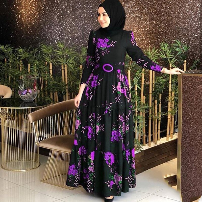 Oriente médio muçulmano ramadan feminino impresso fino respirável vestido arábia saudita árabe vestido islâmico omã étnica saia longa