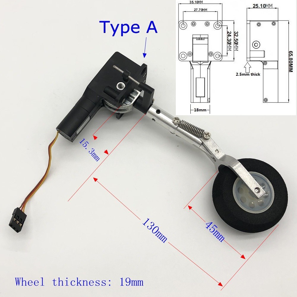 Single Wheel Retractable Nose Landing Gear for RC Airplanes and Jets: Type A 130mm Height