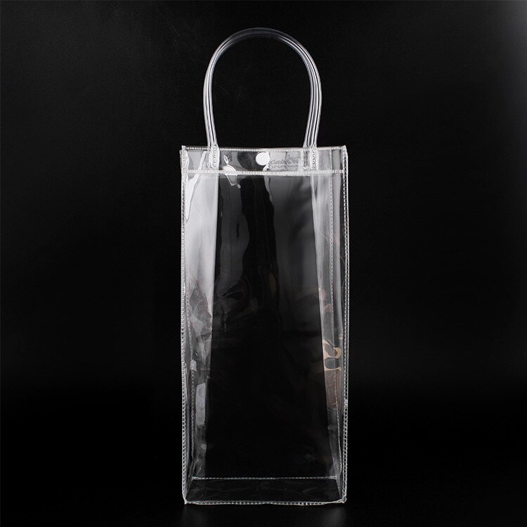 1 Uds. Bolsa de hielo portátil para vino, cerveza, champán, bolsa de hielo para bebidas, bolsa enfriadora, transportador plegable, bolsas de cesta transparente de PVC