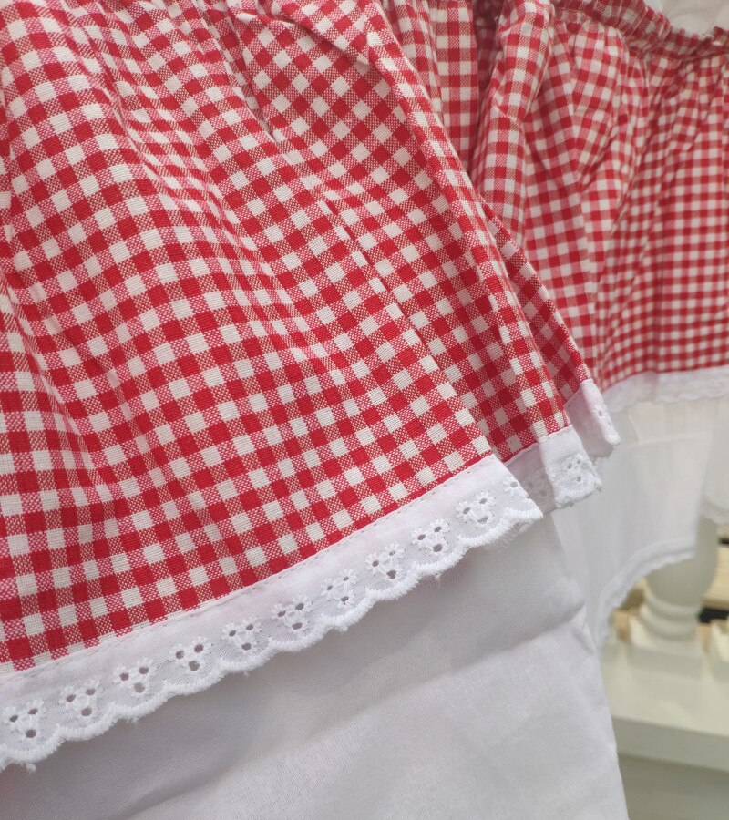 Rød rutete mønster skap kort gardin. gardiner i bomull i dobbeltlag. dekorativ halvgardin. dørgardin.