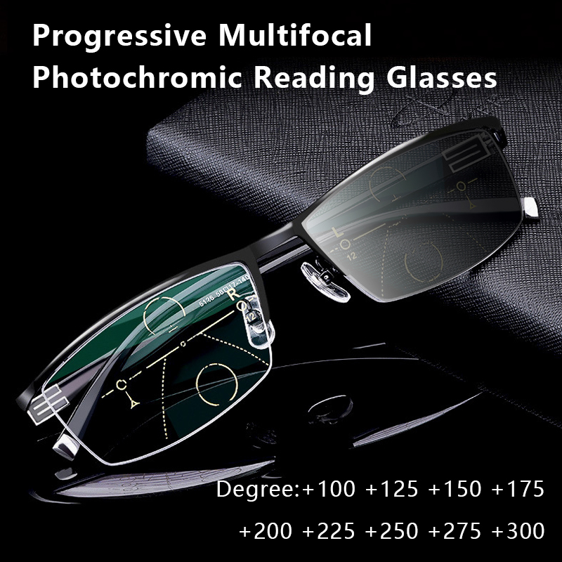 Popular Men Prescription Glasses Quality Multifocal Photochromic Reading Glasses Custom Anti-fatigue Astigmatism Myopia Eyeglass