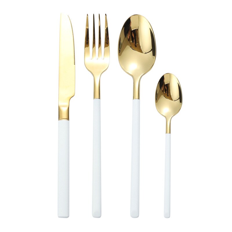 Spejl guld stål bestik sæt spisestel gaffel ske kniv sæt western restaurant rustfrit stål bordservice ske og gaffel sæt: Lf7 hvidguld 1 sæt
