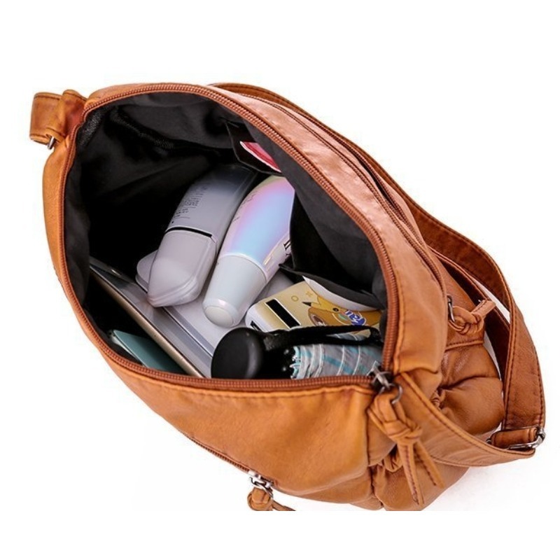 Sac à bandoulière en cuir lavé pour femmes, sac à bandoulière rétro européen et américain polyvalent de grande capacité, en cuir souple PU, 2024