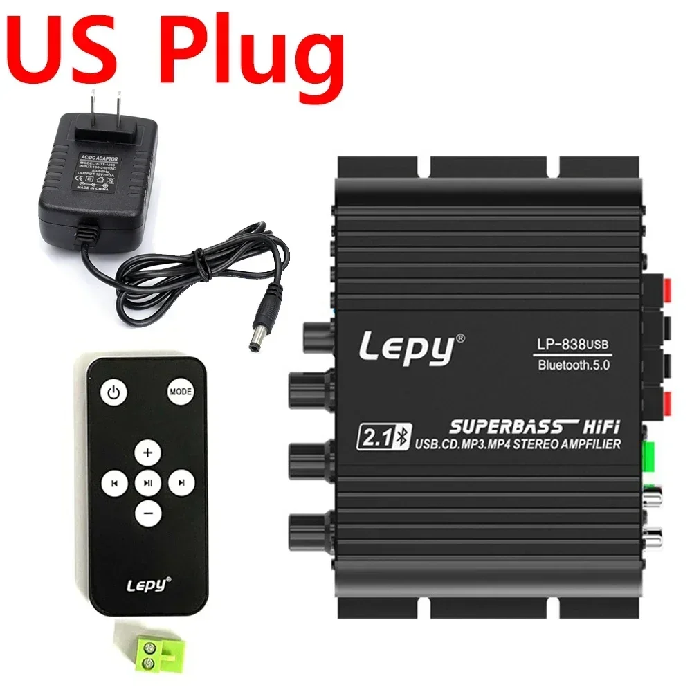 Wzmacniacz audio LEPY 838USB Bluetooth 5.0 Cyfrowy wzmacniacz basowy s HIFI Kanał 2.1 Samochodowy wzmacniacz domowy Sterownik USB Bezstratna muzyka DC12V: Brązowy