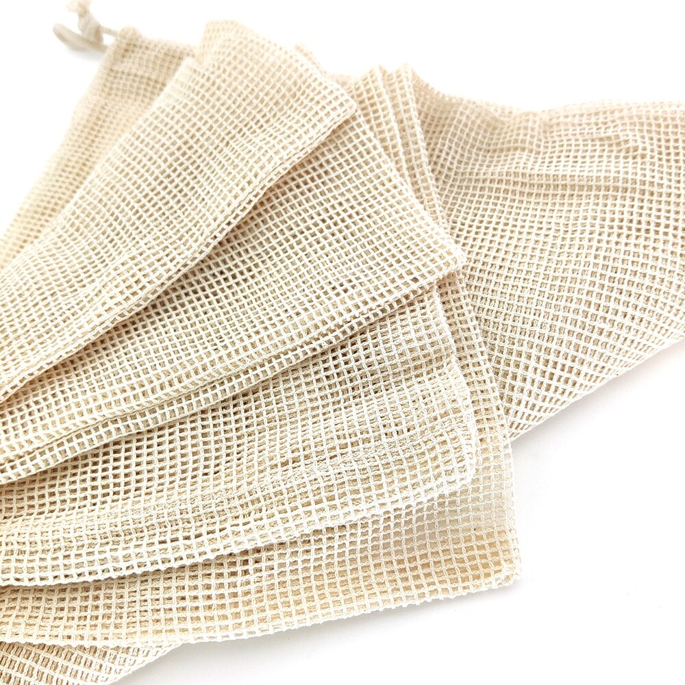 Cotton Mesh Vegetable Bags Produce Bag Reusable Cotton Mesh Vegetable Storage Bag Kitchen Fruit Vegetable with Drawstring