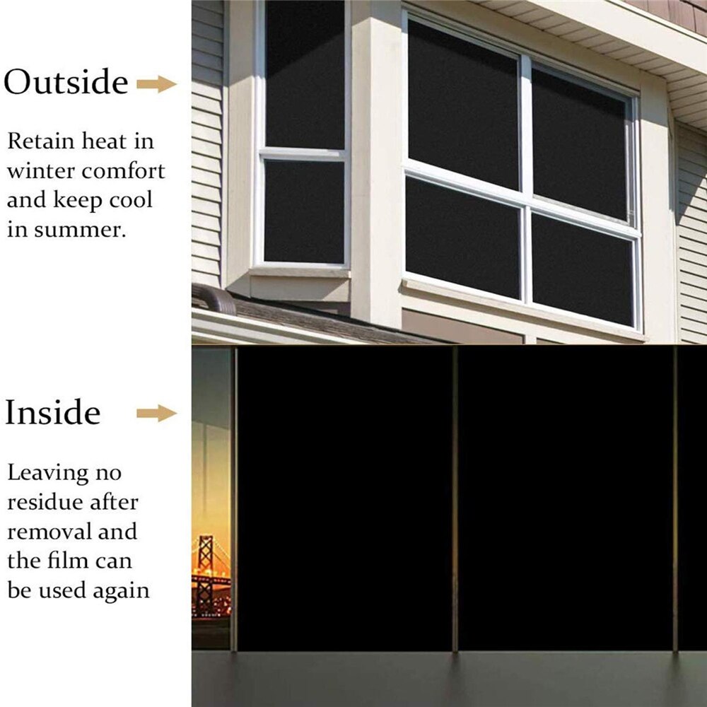 Aftagelig blackout statisk klæbende vinduesfilm privatlivsrum uv beskyttelse blok sol mørkner vinduesfarve genanvendelig klistermærke