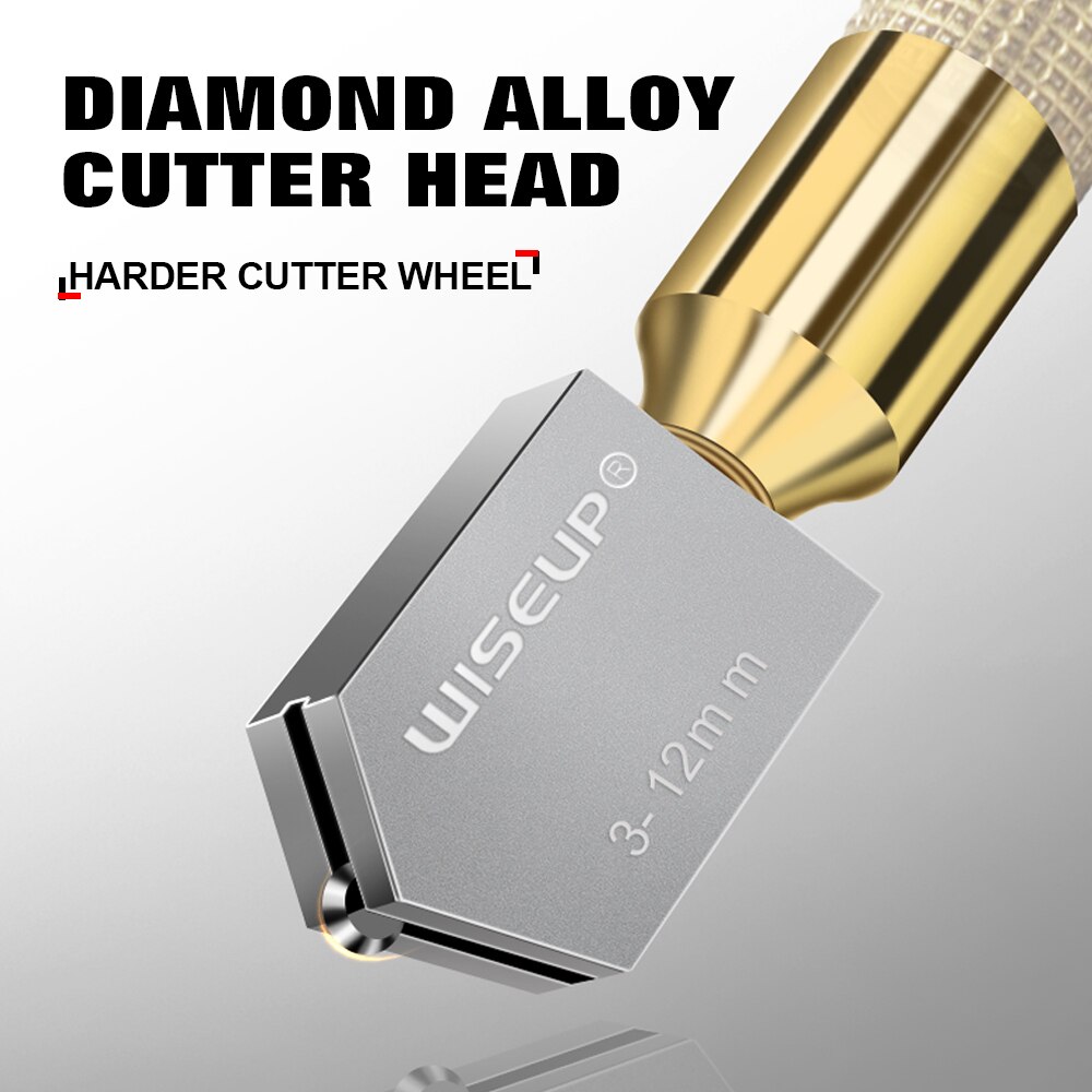 WISEUP-cortador de vidrio , herramienta de mano con mango de aleación antideslizante, suministro de aceite, corte de vidrio portátil para el hogar, 1 pieza, 3-12mm