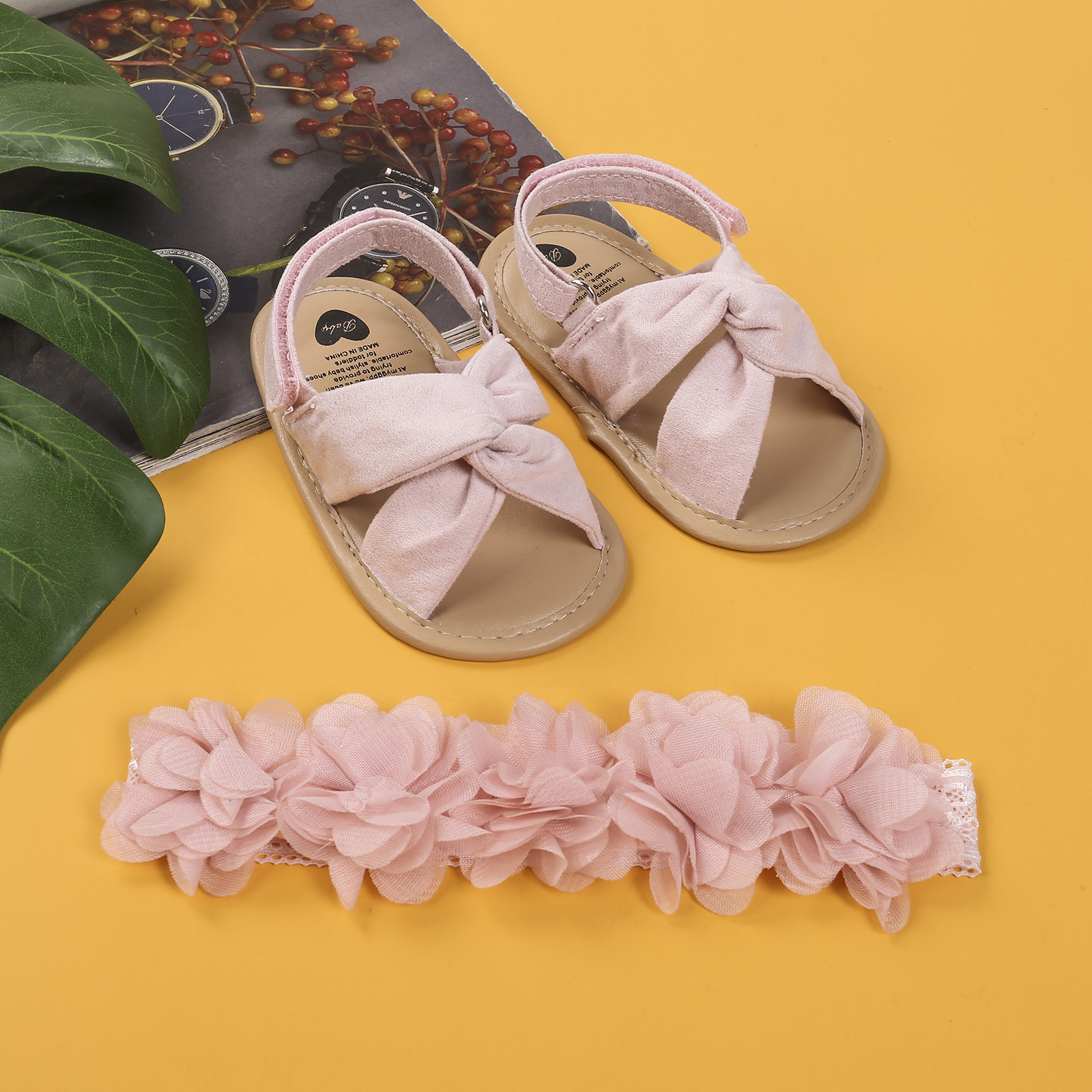 Zomer Baby Meisjes Sandalen Peuter Meisjes Bloem Sandalen Schoenen Zachte Casual Antislip Babyschoenen + Hoofdband 2 stuks Set