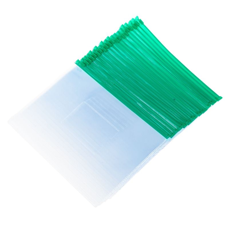 20 Pcs Green Clear Size A5 Paper Slider Zipper Closure Closure Folders Files Bags